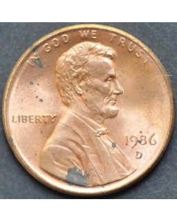 1 цент 1986 года D США