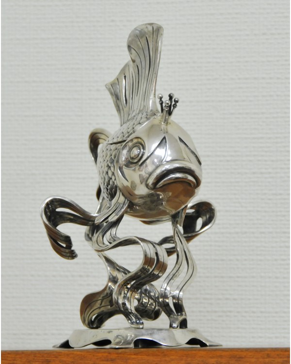 Икорница "Золотая рыбка" из серебра 925 пробы