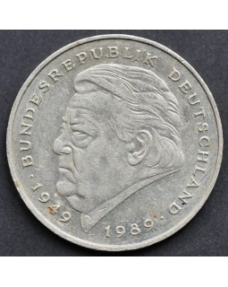 2 марок 1992 года  ФРГ - "Франц Йозеф Штраус, 40 лет Федеративной Республике (1949-1989)"
